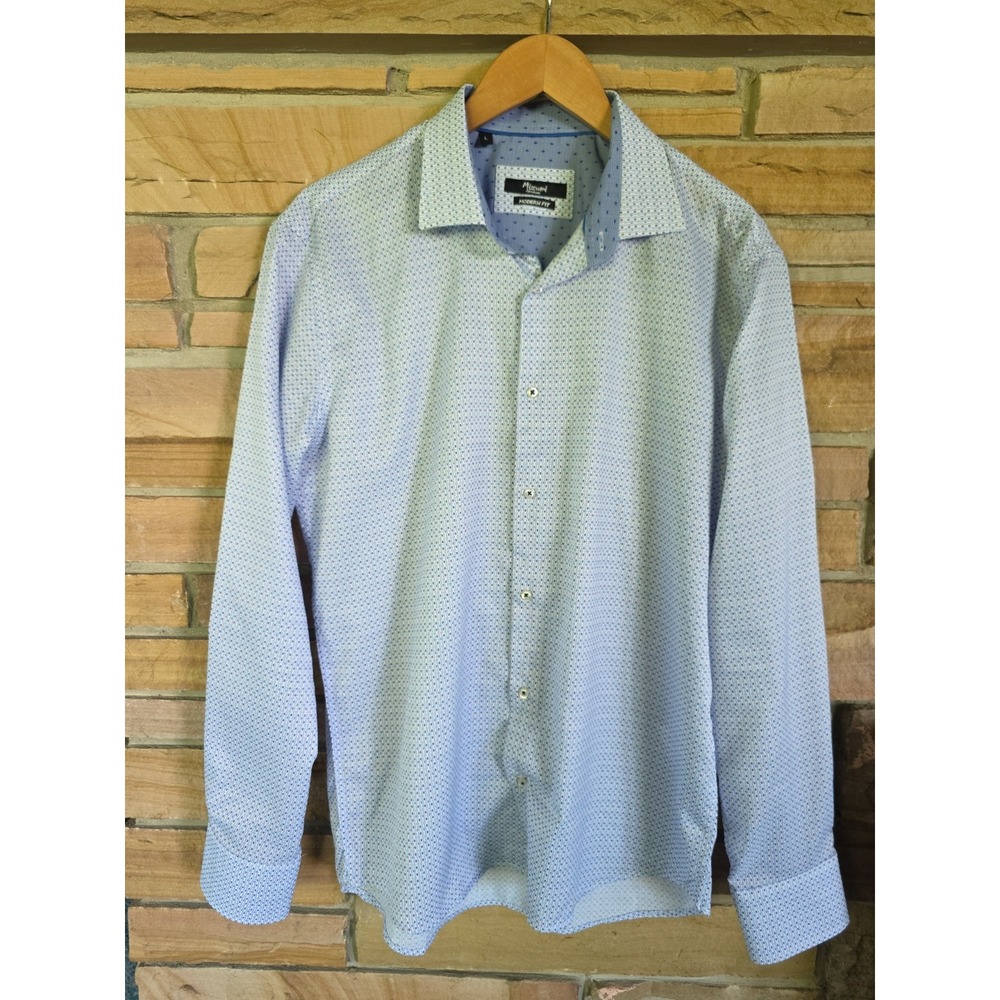 Mizumi Couture Modern‎ Fit Dress Shirt Mens L Blue Geometric Button Front